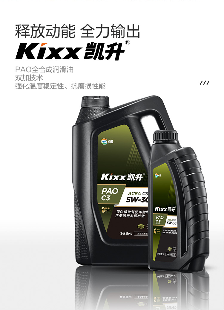 GS (Kixx) 凱升PAO全合成機(jī)油 5W-30 C3級(jí) 黑凱系列 4L-第2張圖片-鄭州市冠恒貿(mào)易有限公司【官方網(wǎng)站】-車用潤滑油服務(wù)專家
