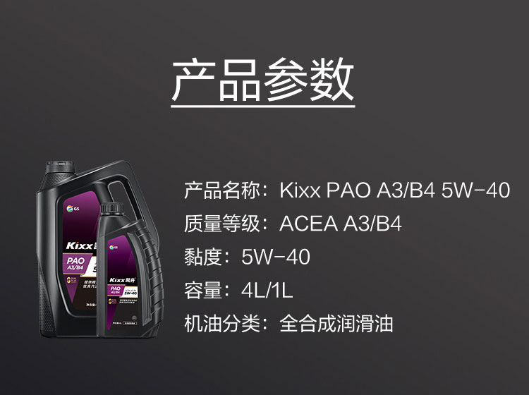 GS (Kixx) 凱升PAO全合成機(jī)油 5W-40 A3B4級 黑凱系列 1L-第5張圖片-鄭州市冠恒貿(mào)易有限公司【官方網(wǎng)站】-車用潤滑油服務(wù)專家